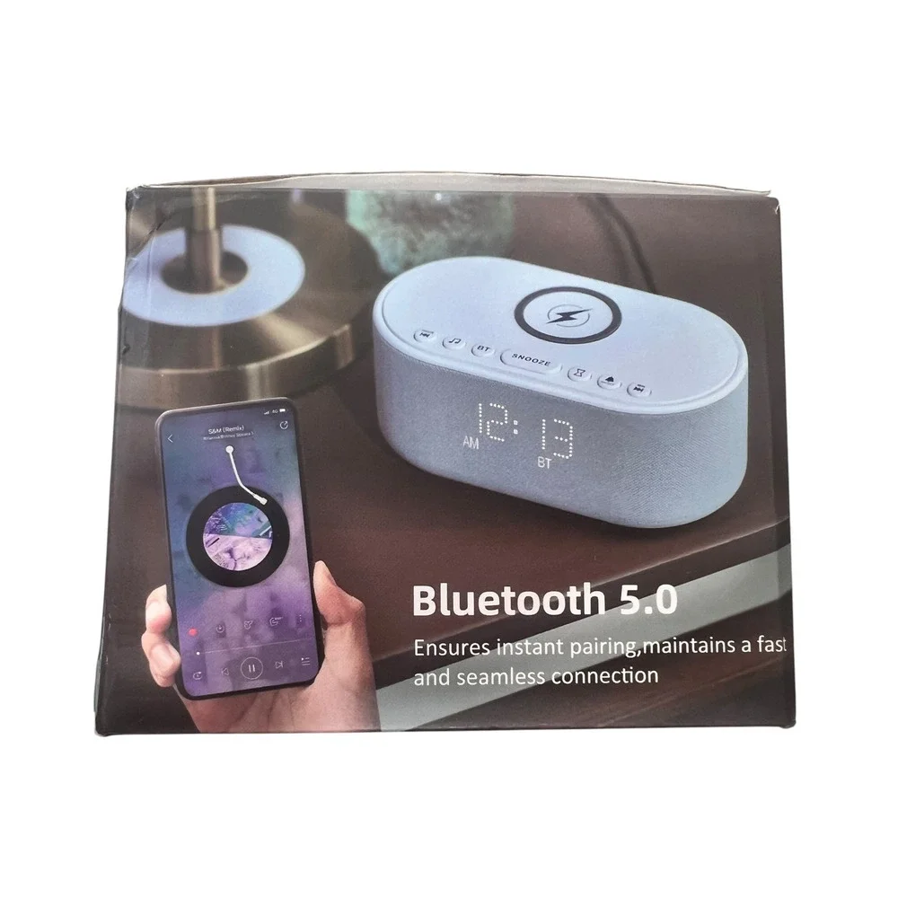 Odokee Alarm Clock with Wireless Phone Charger - All in One Bedside Speaker